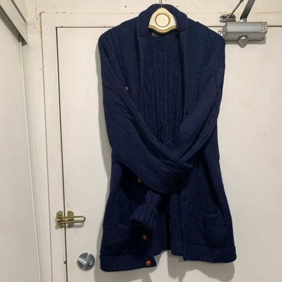 VINTAGE HARRY ROSEN TALL SLIM FIT CABLE KNIT WOOL SHAWL SWEATER CARDIGANS SIZE L - Picture 10 of 14